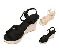 Sandales compensées décontractées à lanières compensées à bout ouvert Sandales pour femme Sandales confortables à talon compensé Chaussures de plage Été Sangle suspendue avec muffin chanvre Corde