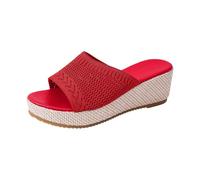 Sandales compensées décontractées en tricot pour femme - Style minimaliste - Pour plage, croisière, voyage - Mules à bout ouvert, Rouge, 37 EU