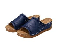 Sandales compensées décontractées pour femme - Bout ouvert - Chaussures minimalistes à enfiler pour les rendez-vous shopping d'été, bleu marine, 39.5 EU