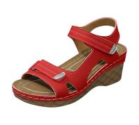 Sandales compensées décontractées pour femme - Double sangle réglable - Bout ouvert - Chaussures de marche d'été - Chaussures confortables, Rouge, 39.5 EU