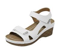 Sandales compensées décontractées pour femme - Double sangle réglable - Bout ouvert - Chaussures de marche d'été - Chaussures confortables, beige, 38.5 EU