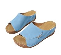 Sandales compensées décontractées pour femme - Motif poisson - Bouche décontractée - Antidérapantes - Talons hauts - Mode - Vacances - Chaussures de plage - Tongs - Chaussures de bain, bleu, 43 EU