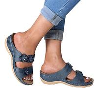 Sandales compensées décontractées pour Femmes, Confortables, à Bout Floral, de Plage, d'été, à la Mode, bohémien, Chaussures habillées à Plateforme, Bleu, US7/EU38