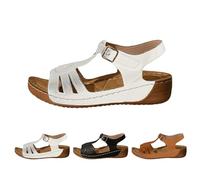 Sandales compensées découpées pour femme, sandales légères avec sangle de cheville à boucle, glissières polyvalentes pour les trajets de travail, le bureau, les promenades en ville et une utilisation