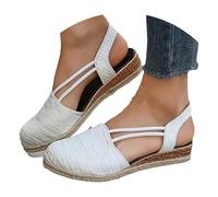 Sandales compensées d'été 2025 pour femme - Bout ouvert et bride de cheville - Sandales décontractées à lanières - Sandales de plage confortables - Sandales d'extérieur S confortables pour femme