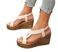 Sandales compensées d'été à bout large for femmes, chaussures confortables, décontractées et élégantes for la marche(Beige,39)