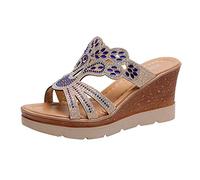Sandales compensées d'été confortables à talon compensé pour femme avec bout ouvert et semelle intérieure antidérapante, bleu, 40 EU