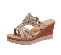 Sandales compensées d'été confortables à talon compensé pour femme avec bout ouvert et semelle intérieure antidérapante, or, 38 EU