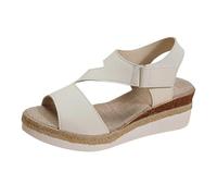Sandales compensées d'été décontractées en jute tressée avec bout ouvert et sangle croisée pour femme avec fermeture réglable, beige, 40.5 EU