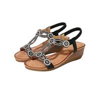 Sandales compensées d'été élégantes avec boucle à talon compensé pour femme Style décontracté Chaussures orthopédiques souples antidérapantes Bout ouvert Marche Randonnée Plage Offres, Noir , 40 EU