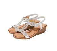 Sandales compensées d'été élégantes avec boucle à talon compensé pour femme Style décontracté Chaussures orthopédiques souples antidérapantes Bout ouvert Marche Randonnée Plage Offres, argent