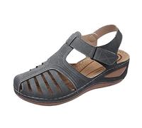 Sandales Compensées d'été Femme Devant Rome Sandale Gladiateur Femme Été Orthopédique Sandales Cuir Chaussures de Sport et D'Extérieur Bout fermé Slip-on Elégant de Vacances Plage