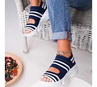 Sandales compensées d'été pour Femmes, Sandales décontractées à Bout Ouvert, Sandales de Plage Confortables, Largeur Sauvage, Fond en Caoutchouc Souple, Chaussures de Marche, Bleu, US5/EU36