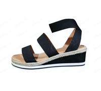 Sandales compensées élastiques pour femme, sandales décontractées pour femme, sandales espadrilles, sandales à bout ouvert avec sangle de cheville avec design triple bande, sandales décontractées pour