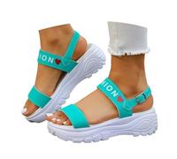 Sandales compensées élégantes pour femme à brides larges avec motif lettré et talon épais idéales pour un usage estival et quotidien (Green, 37)