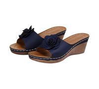Sandales compensées élégantes pour femme - Sandales ouvertes à talon haut - Sandales antidérapantes - Sandales de plage confortables avec talon incliné et semelle épaisse, bleu, 41 EU