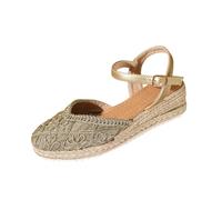 Sandales compensées en crochet pour femme - Bout fermé - Plateforme - Talon bas - Sangle de cheville - Chaussures creuses, doré, 35.5 EU