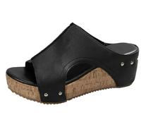 Sandales compensées en liège pour femme - Semelle épaisse - Confortables - Antidérapantes - Orthopédiques - Décontractées - Sandales d'été - Sandales à plateforme, Noir , 41 EU
