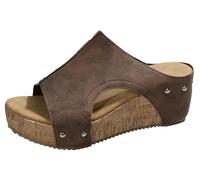 Sandales compensées en liège pour femme - Semelle épaisse - Confortables - Antidérapantes - Orthopédiques - Décontractées - Sandales d'été - Sandales à plateforme, marron foncé, 38.5 EU