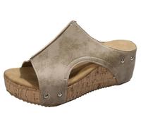 Sandales compensées en liège pour femme - Semelle épaisse - Confortables - Antidérapantes - Orthopédiques - Décontractées - Sandales d'été - Sandales à plateforme, beige, 38 EU