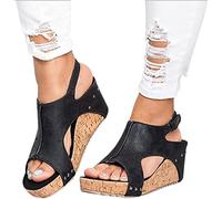 Sandales Compensées en Liège pour Femmes À Talons Épais, Chaussures D'été Décontractées À Bout Ouvert Légères Et Imperméables (Color : C, Size : 38 EU)