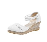 Sandales compensées en toile de jute à bout fermé pour femme - Style décontracté et épais - Confortables - Espadrilles tendance avec sangle de cheville, blanc, 39 EU