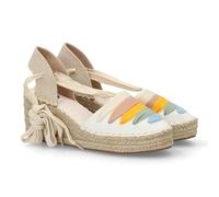 Sandales compensées Espadrilles pour Femme, Style valencien, à Brides et Lacets. Idéales pour Le Printemps et l'été. Fermeture à Boucle. Parfaites au Quotidien. Blanc Talla 38