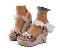 Sandales Compensées Femme à Talons Hauts et Plateforme - Décoration Fleurie, Bout Ouvert Style Romain - Idéales pour Vacances d'Été, Plage et Soirée