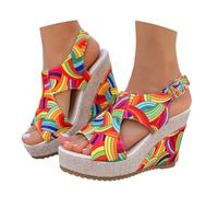 Sandales Compensées Femme à Talons Hauts et Plateforme - Décoration Fleurie, Bout Ouvert Style Romain - Idéales pour Vacances d'Été, Plage et Soirée