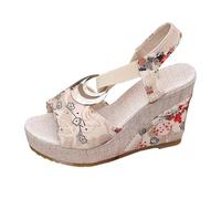 Sandales Compensées Femme à Talons Hauts et Plateforme - Décoration Fleurie, Bout Ouvert Style Romain - Idéales pour Vacances d'Été, Plage et Soirée