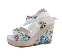 Sandales Compensées Femme à Talons Hauts et Plateforme - Décoration Fleurie, Bout Ouvert Style Romain - Idéales pour Vacances d'Été, Plage et Soirée