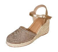 Sandales Compensées Femme Bout Fermé Avant Uni à Motif Ajouré Bride Arrière avec Bride de Cheville à Boucle Réglable Semelle Compensée à Bord Tressé Espadrilles Décontractées Sortie Vacances