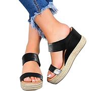 Sandales Compensées Femme Chaussures Compensées Femmes Peep Toe Chaussures de Plage Respirantes été Sandales Sexy sans Lacet Dames Chaussures compensées,Noir,39EU