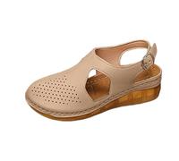 sandales compensées femme,chaussures compensées fermées,Women's Sandals With Closed Toe And Buckle Closure For Beach Casual Wear In Plus Sizes Chaussons Pour Intérieur Et Extérieur (Khaki, 41)