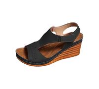 Sandales Compensées Femme Confort Chaussures Été Sandales D'Été Pour Femmes Nouvelles Décontractées Confortables Couleur Unie Romaines Talon Chaussures Femme Confort Chic (Black 41)
