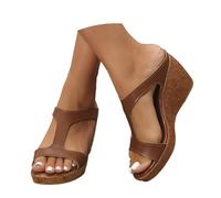 Sandales Compensées Femme Confort Nu-Pieds Larges Sandales Élégantes Et Simples,Bout Ouvert,Semelle Épaisse,pour Femme,À La Frontière Entre l'europe Et Les Sandale A Talon (Brown,39)