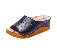 Sandales Compensées Femme Confort Sandales Été Pantoufles À Talons Creux Chaussures À Semelles Compensées Bouche Pantoufles de Poisson Femmes Décontracté Chaussures Piscine Sandale (Black,39)