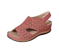 Sandales Compensées Femme Cuir Été Confortable Nu-Pieds Bout Ouvert Dessus Uni à Motif Géométrique Ajouré Bride Arrière Semelle Compensée Antidérapante Grande Taille de Plage Quotidien Décontracté Ete