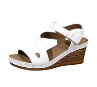 Sandales Compensées Femme Cuir Nu-Pieds Compensés à Brides Croisées Peep-Toe Bride Cheville Ajustable Bride Arrière Semelle Plateforme Effet Bois Printemps Été Extérieur Ville Quotidien Casual