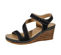 Sandales Compensées Femme Cuir Nu-Pieds Compensés à Brides Croisées Peep-Toe Bride Cheville Ajustable Bride Arrière Semelle Plateforme Effet Bois Printemps Été Extérieur Ville Quotidien Casual