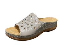Sandales Compensees Femme éLéGantes Fleurs Pu éTé Bout Ouvert Rome Chaussures Vintage Creuses Pantoufles De Plage Vacances D'ExtéRieur Slippers Tongs AntidéRapant Douche Mules Plat Chaussures