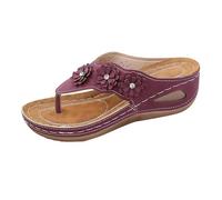 Sandales Compensées Femme Été Chaussures Antidérapantes Respirantes Et Nu-Pieds Bohême Perle Cuir Bout Ouvert avec Talon Bloc Plateforme Comfy Semi Trailer Sandales Pas Cher Tongs De Plage