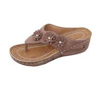 Sandales Compensées Femme Été Chaussures Antidérapantes Respirantes Et Nu-Pieds Bohême Perle Cuir Bout Ouvert avec Talon Bloc Plateforme Comfy Semi Trailer Sandales Pas Cher Tongs De Plage