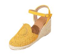 Sandales Compensées Femme Été Chaussures Bohême Fermé Pantoufles Compensées Simple Chaussons Chic Elégante Confortables Sandales Léger Décontracté Respirant Sandale pour Vacances Marche (Yellow, 37)