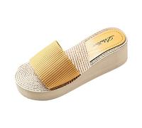 Sandales Compensées Femme Été Chaussures Femmes Pantoufles Compensées Décontracté Plat Plage Pu Sandales Couleur Pure Décontracté Dames Respirant Chaussures Orthopediques Femmes (Yellow 39)