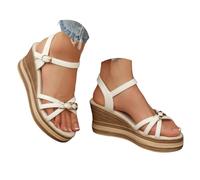 Sandales Compensées Femme Été Chaussures Simple Confortables Sandale à Semelle Souple Confort Chic Randonnée Décontractées Chaussure Élégantes Ouvertes Chaussures Respirantes Pour Plage (White, 43)