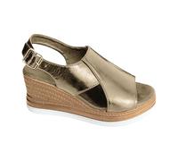 Sandales Compensées Femme Été Claquettes Sandales Pour Femmes à Bout Rond Avec Boucle et Bride Bout Ouvert Talon Compensé Plateforme Semelle Épaisse Mule Femme Été Confortable (Gold 37)