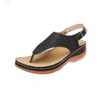 Sandales Compensées Femme Été Confort Blanches Femme Talon Compensé Bout Clip Semelle Épaisse Couleur Unie Confortable Sandales Légères Sandale de Randonnée Reflexologie (Black,37)