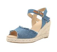 Sandales Compensées Femme Été Espadrilles À Bout Ouvert bretelles ajustables à la cheville avec Boucles Réglable soutien de la voûte plantaire Semelle Souple Légères Chaussures décontractées Voyage