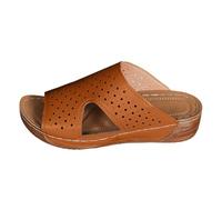 Sandales Compensées Femme Été Sandale Confortable Chaussons D'Été À Talons Hauts Et Épais pour Femmes,Style Romain Creux,Bout Ouvert,Semelle Épaisse Sabot Orthopédique Femme Sandales (Brown,37)